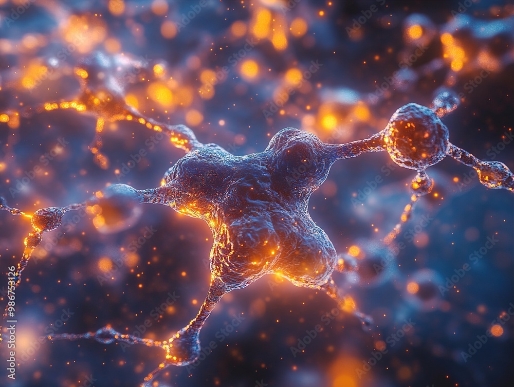 Wall mural microscopic neuron network: a glowing abstract view of the brain