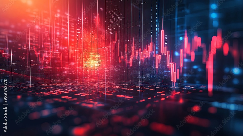 Wall mural abstract red and blue digital data visualization with charts