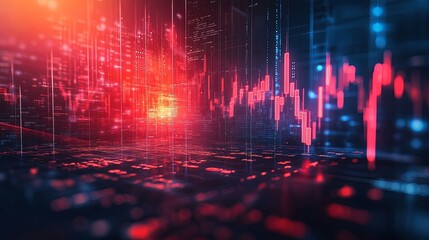 Abstract Red and Blue Digital Data Visualization with Charts