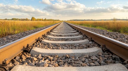 Tranquil Rail Track Through Golden Fields