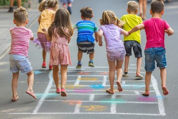 Obraz premium Children Playing Hopscotch on a Sunny Day