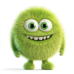 Cute green furry monster 3D cartoon character