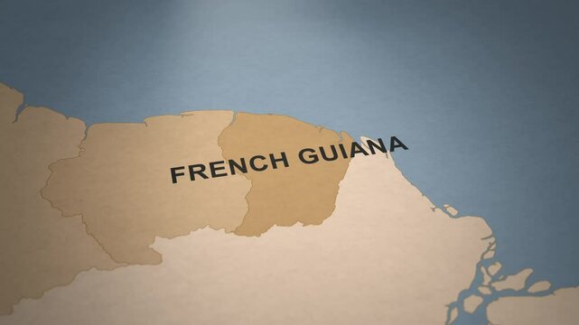 Old Paper Map of French Guiana
