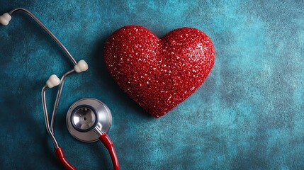 A stethoscope and a red heart shape 