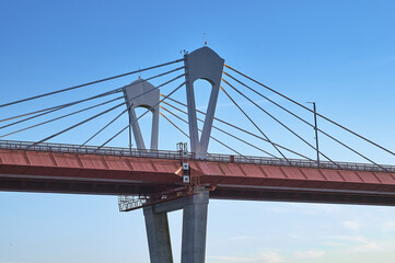 Cable-stayed bridge across the Amur River. Russia and China. Silk Road
