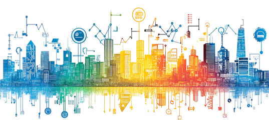 Environmental impact assessments AI in urban planning depicted in a poster where artificial intelligence guides sustainable urban development