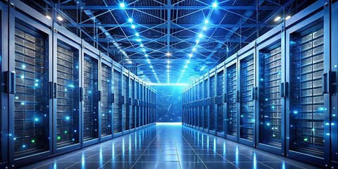 Fototapeta premium Technology Science Breakthrough, High Speed Data Transfer and Progress in Modern Big Database Server Center Office