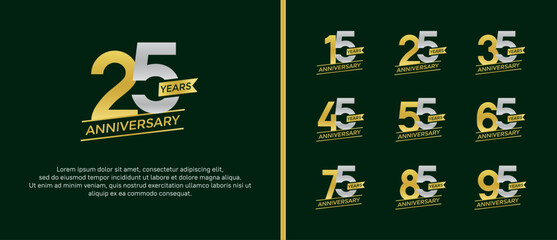 set of anniversary logo flat yellow and silver color on green background for celebration moment