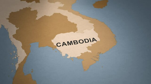 Old Paper Map of Cambodia