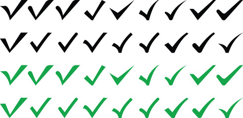 Set of Green check mark icon. Hand-drawn checkmark illustration. Green check mark, mark symbol, tick OK sign, right icon, solve sign, success vector icon. illustration of a check mark