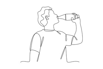 continuous line drawing of man drinking from a bottle