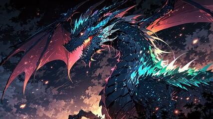 in the dimly lit frame a mesmerizing dragon image