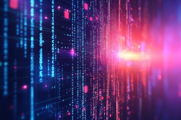 Big data visualization concept with bright glowing lines on abstract technology background