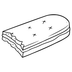 bitten sandwich biscuit illustration hand drawn outline vector