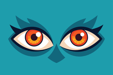 A flat illustration featuring stylized eyes with striking orange irises and intricate eyelashes, Customizable flat illustration of eyes
