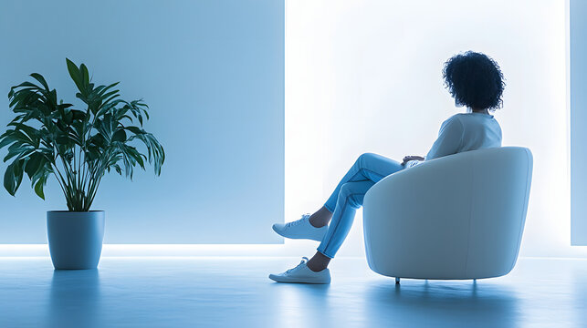 Angel investor with halo evaluating startup pitch, serene smile in soft morning light, entrepreneurial success concept