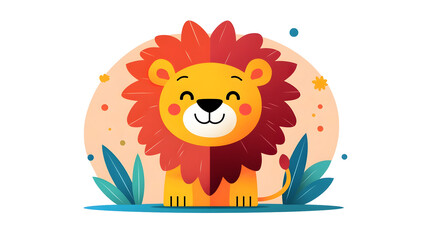 Joyful Lion Graphic in Vibrant Colorful Flat Design with Rounded Shapes