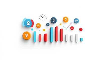 Fototapeta premium Colorful Business Graph and Icons on White Background