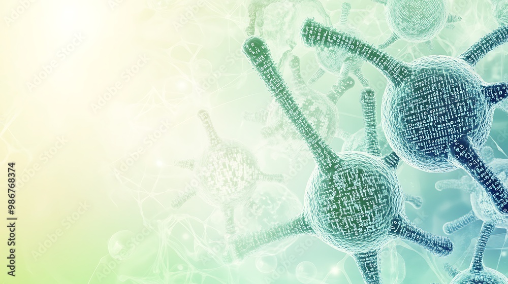 Poster Abstract 3D rendering of a microscopic virus with a white background.
