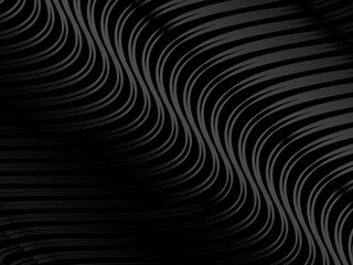 Abstract futuristic dark black background with wave design. Realistic 3d wallpaper with luxurious flowing lines. Perfect background for posters, websites, brochures, banners, applications, etc.