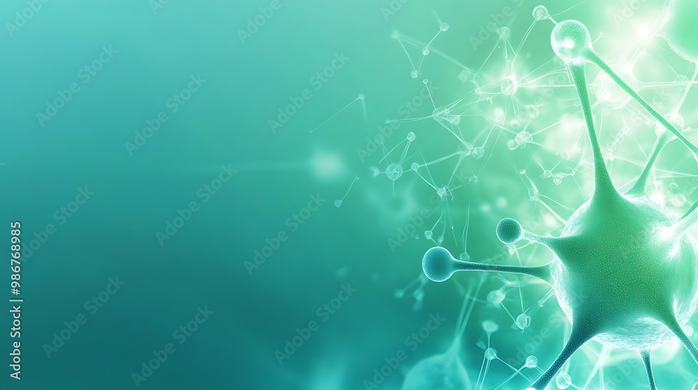 Aufkleber Abstract green background with glowing molecular structure.