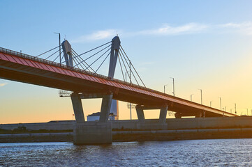 Cable-stayed bridge across the Amur River. Russia and China. Silk Road