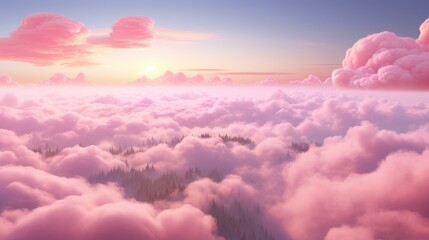 A stunning sunset in a whimsical world, where pink clouds weave a dreamlike tapestry of colors and charm.