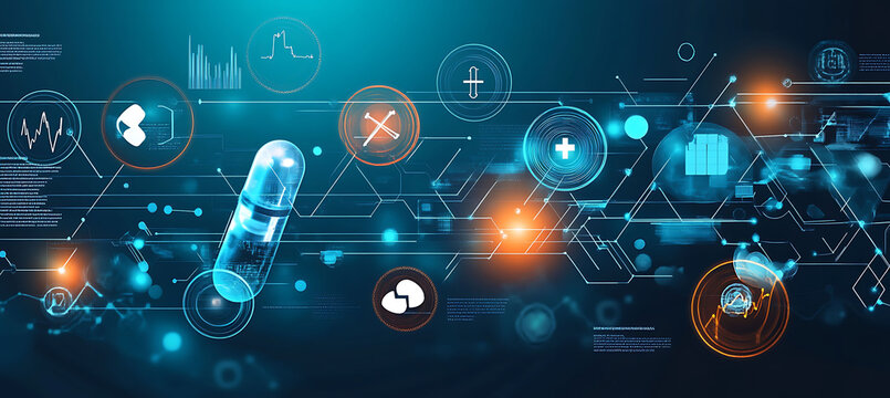 Intelligent pharma analytics powered AI visualized in a detailed vector showing how artificial intelligence analyzes clinical data and market trends to guide drug development