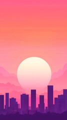 Pink Sunset Skyline Silhouette Cityscape