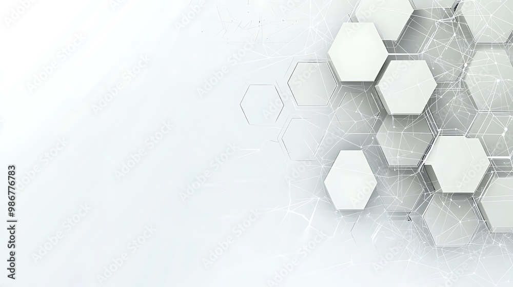 Aufkleber Abstract white background with hexagonal pattern and connected lines.