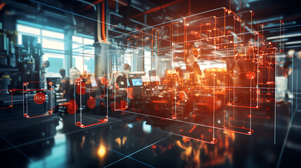 Obraz premium Logistics planning strategy in logistics automation driven by AI visualized in an abstract design where AI forecasts demand and optimizes resource allocation