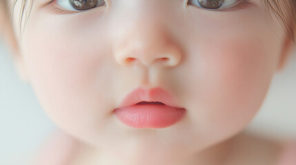 Close up of baby face showing soft skin and delicate features