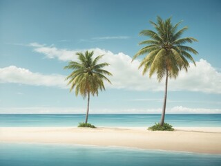 Fototapeta premium Coconut trees with beach sand on blue background.