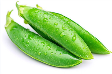  fresh green sugar peas with water droplets
