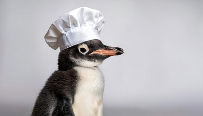 adorable baby penguin wearing a chef hat