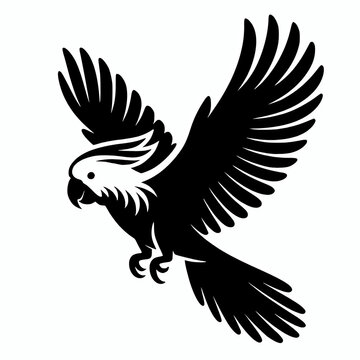 Flying salmon crested cockatoo bird vector silhouette illustration