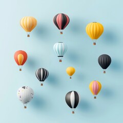 Colorful Hot Air Balloons on Light Blue Background