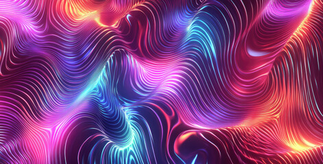 Obraz premium Vibrant holographic psychedelic background with wavy lines
