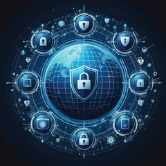 Digital globe surrounded by shields