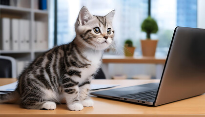 Cute American Shorthair Kitten in Office Setting