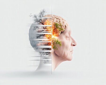 Illustration of the effects of aging on the human brain