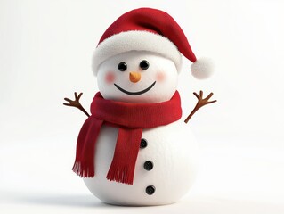 Fototapeta premium A cheerful snowman wearing a red scarf and hat, perfect for holiday decorations and winter themes.