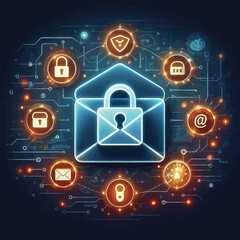 Obraz premium Encrypted email icon with glowing locks cyber security 