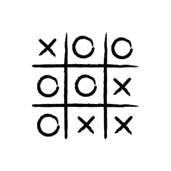 Tic tac toe in Hand drawn style. Doodle black line tic tac toe templates isolated on white background. Vector illustration.