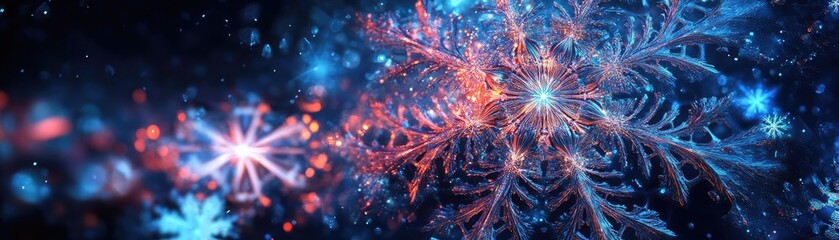A stunning display of vibrant snowflakes in various colors, showcasing the beauty of winter and seasonal festivities.