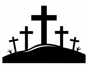 Calvary Crosses silhouette  vector,Three Crosses silhouette,Crucifixion icon. Calvary crosses. Calvary silhouette.