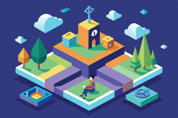 A serene illustration showcases a customizable space designed for tranquility and peace of mind, Customizable illustration for peace of mind in isometric style.