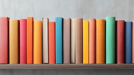 Fototapeta premium Colorful Books on a Wooden Shelf