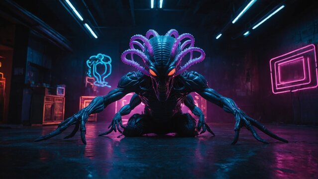 futuristic robot sci fi fi neon glowing