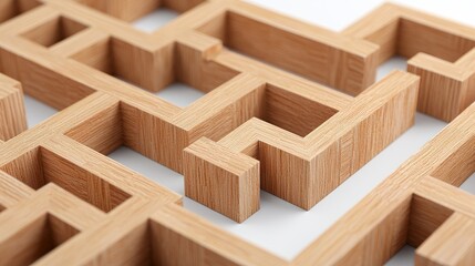 A close-up view of a wooden maze, highlighting its intricate paths and designs, showcasing craftsmanship and attention to detail.